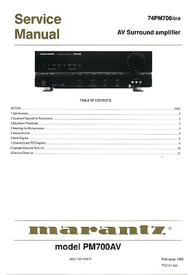 Kaufen Service Manual-Anleitung Für Marantz PM 700 AV  • 11€