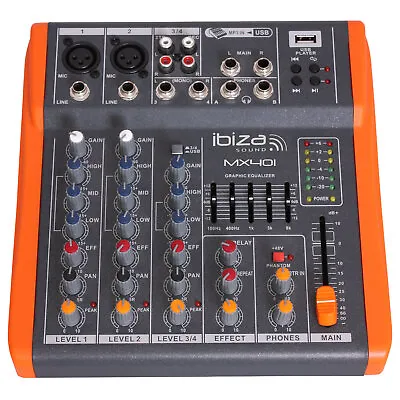 Kaufen IBIZA MX401 KOMPAKTES 4 Kanal Mischpult USB PARTY DISCO CLUB DJ SHOW BÜHNE EVENT • 106.95€
