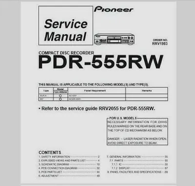 Kaufen Pioneer PDR-555RW Audio CD Player Recorder - SERVICEHANDBUCH   • 12.13€