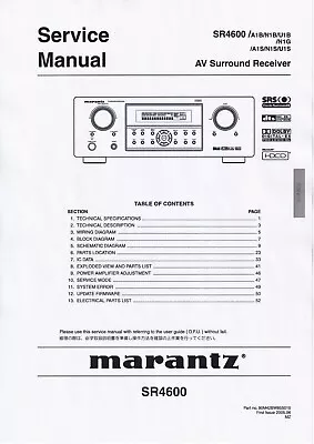 Kaufen Service Manual-Anleitung Für Marantz SR-4600  • 14€