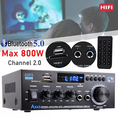 Kaufen Mini 800W Bluetooth HiFi Verstärker Power Audio Stereo Bass AMP USB MP3 FM Auto • 33.99€