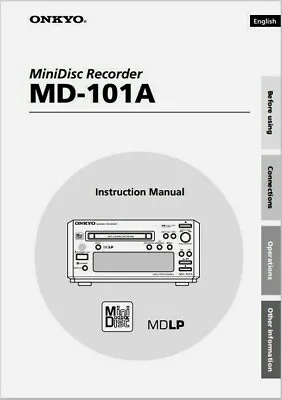 Kaufen Onkyo MD-101A - Minidisc Player Recorder Bedienungsanleitung - BENUTZERHANDBUCH  • 9.68€