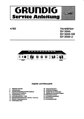 Kaufen Service Schema Für Grundig SV 2000 • 7.50€