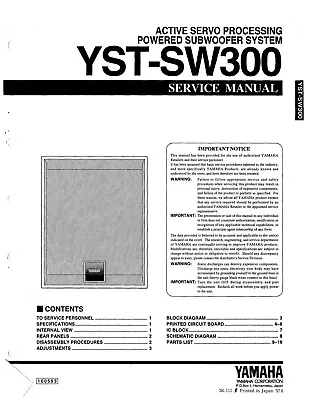Kaufen Service Manual-Anleitung Für Yamaha YST-SW300  • 10€
