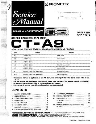 Kaufen Service Manual-Anleitung Für Pioneer CT-A9  • 12€