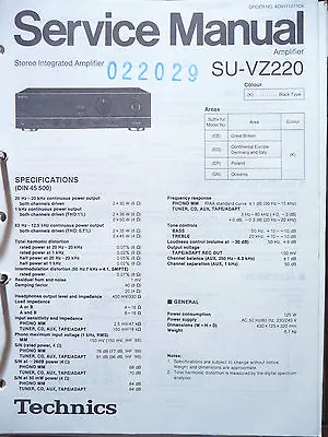 Kaufen Service Manual Technics SU-VZ220 Amplifier,ORIGINAL • 12.20€
