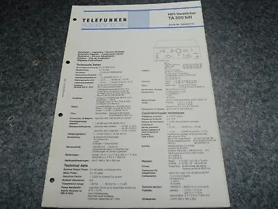 Kaufen Telefunken TA350 Amplifier Original Service Manual • 8.99€
