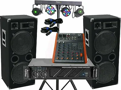Kaufen Komplett Set-9 Omnitronic Power Anlage LED Licht Musikanlage DJ 2400 Watt 4x30cm • 799€
