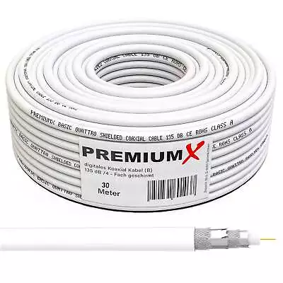 Kaufen PremiumX 30m Koaxialkabel 135dB 4-fach SAT TV Digital Koax Kabel Antennen-Kabel • 14.90€