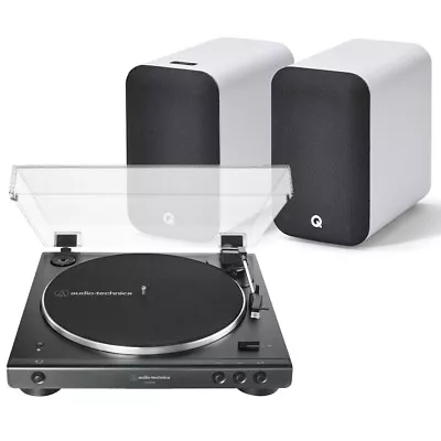 Kaufen Audio-Technica Bluetooth LP60XBT Plattenspieler + Q Acoustics M20 Weiß Lautsprecher Set • 587.26€