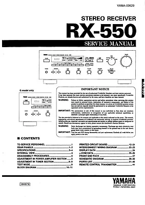 Kaufen Service Manual-Anleitung Für Yamaha RX-550  • 13€