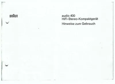 Kaufen Braun Bedienungsanleitung User Manual Für  Audio 400 Deutsch Copy • 9.20€