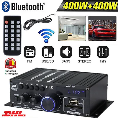 Kaufen 800W Bluetooth Mini HiFi Verstärker Power Audio Stereo Bass AMP USB MP3 FM Auto • 23.99€