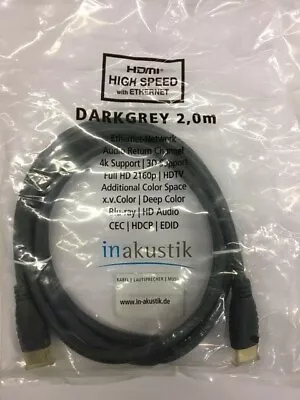Kaufen Inakustik! HDMI High Speed Kabel 2,0m Darkgrey Serie Ethernet-Network- 4k - 3D## • 5.99€