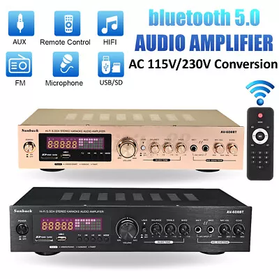 Kaufen 2000W Bluetooth 5.0 HiFi Verstärker Vollverstärker Stereo 2 Kanal Digital FM DE • 69€