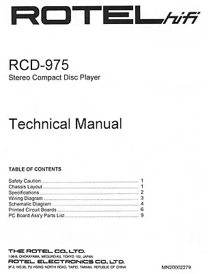 Kaufen Service Manual-Anleitung Für Rotel RCD-975  • 10€