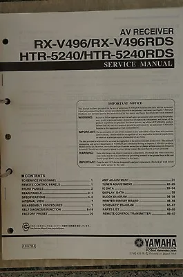 Kaufen Service Manual Für Yamaha RX-V496RDS / HTR5240RDS • 15.50€