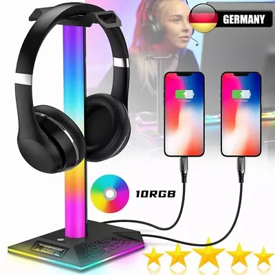 Kaufen RGB Kopfhörerständer Kopfhörer Halterung Headset Stand Halter Mit 2 USB-Port • 24.99€