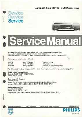 Kaufen Philips CD931 Compact Disc Player Service Manual. Original No Copy • 9.95€
