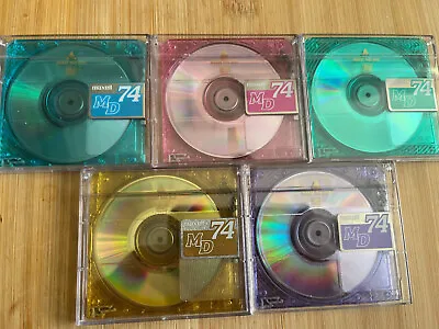 Kaufen 5 Stck Mini-Disc MAXELL 74 'Color' - Bestzustand, Unbeklebt, In Klapphüllen • 8.90€