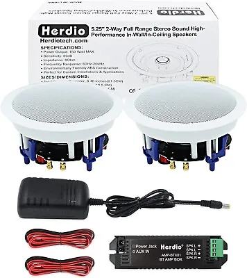 Kaufen Herdio 5,25 Zoll 300 Watt Runde Bluetooth Deckenlautsprecher 2-Wege Unterputzhalterung • 109.55€
