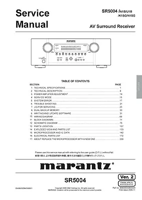 Kaufen Service Manual-Anleitung Für Marantz SR-5004  • 20€