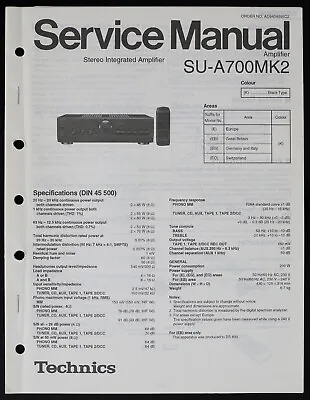 Kaufen Original TECHNICS SU-A700MK2 Amplifier Service Manual / Anleitung O187 • 16.50€