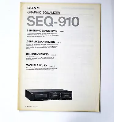 Kaufen Original SONY SEQ-910 Graphic Equalizer Owner's Manual / Bedienungsanleitung !!! • 29€