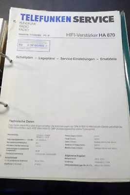 Kaufen Service Manual-Anleitung Für Telefunken  HA 870 ,ORIGINAL ! • 10€