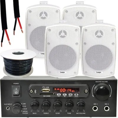 Kaufen Aussenbereich Bluetooth Lautsprecher Kit 4x 60W Weiß Stereo Verstärker Garten BBQ Partys • 227.66€