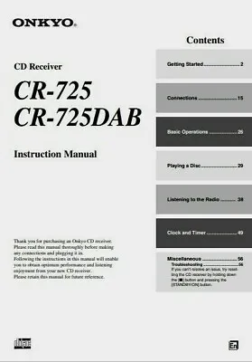 Kaufen Onkyo CR-725 DAB - CD Receiver Komponentensystem - Anleitung - BENUTZERHANDBUCH  • 9.68€