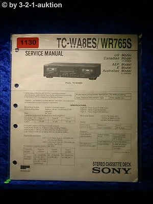 Kaufen Sony Service Manual TC WA8ES / WR765S Cassette Deck (#1130) • 16€