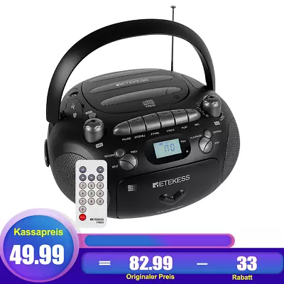 Kaufen Retekess TR630 Tragbarer CD-Player, Stereo-Kassettenrekorder, AM FM USB/TF-Karte • 49.99€