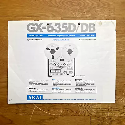 Kaufen [BDA] - AKAI GX-635D / 635DB - ORIGINAL - Bedienungsanleitung / User Manual • 69€
