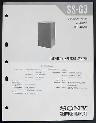 Kaufen Original SONY SS-G3 Carbocon Speaker System Service-Manual/Diagram/Parts O132 • 19.50€
