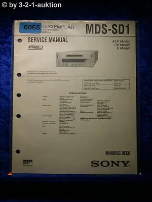 Kaufen Sony Service Manual MDS SD1 Mini Disc Deck  (#6065) • 15.99€