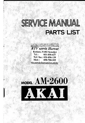 Kaufen Service Manual-Anleitung Für Akai AM-2600  • 11€