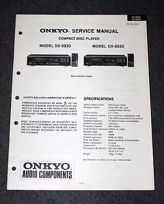 Kaufen Onkyo DX-6920 / DX-6930 - Original Service Manual / Reparaturanleitung • 7.95€