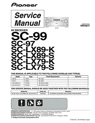 Kaufen Service Manual-Anleitung Für Pioneer SC-99,SC-97,SC-LX89,SC-LX79  • 18€