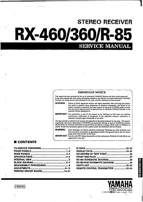 Kaufen Service Manual-Anleitung Für Yamaha R-85,RX-460,RX-360  • 13.50€