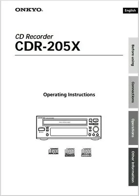 Kaufen Onkyo CDR-205X - Compact Disc CD Recorder Bedienungsanleitung - BENUTZERHANDBUCH  • 9.59€