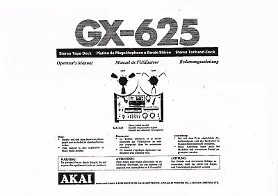 Kaufen Akai  Bedienungsanleitung User Manual Owners Manual  Für GX- 625  Copy • 12€