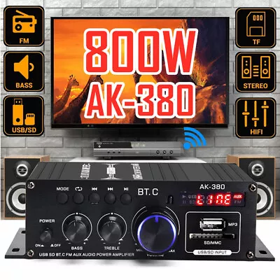 Kaufen 800W Verstärker Bluetooth Vollverstärker HiFi Stereo Amplifier Digital FM USB • 23.99€