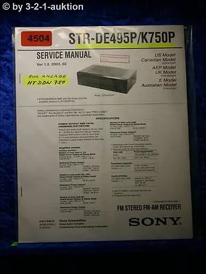 Kaufen Sony Service Manual STR DE495P /K750P FM/AM Receiver (#4504) • 14.95€