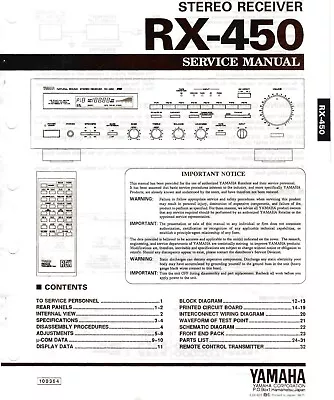 Kaufen Service Manual-Anleitung Für Yamaha RX-450  • 12.50€