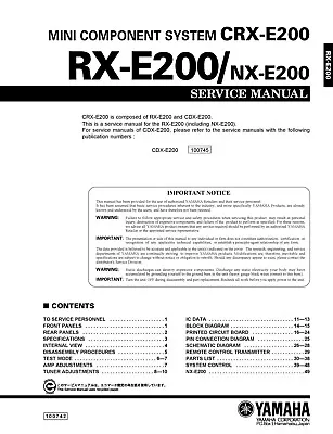 Kaufen Service Manual-Anleitung Für Yamaha RX-E200, CRX-E200  • 13€