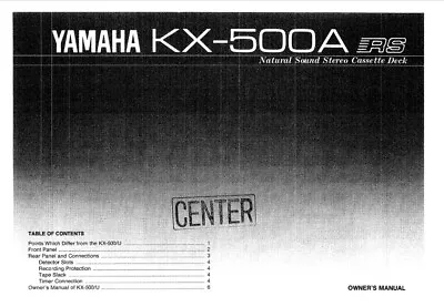 Kaufen Yamaha KX-500A - KX-500U Stereo Kassette Band Player Anleitung - BENUTZERHANDBUCH  • 8.32€