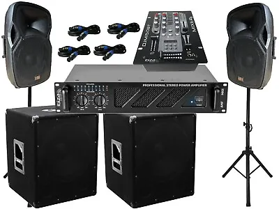 Kaufen Pa Anlage DJ Set 38cm 2 Wege Boxen Stativ 38cm Subwoofer Mixer 3600W + Kabel • 999€