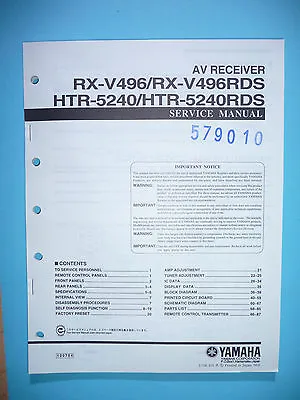 Kaufen Service Manual-Anleitung Für Yamaha RX-V496/HTR-5240,ORIGINAL • 14.50€
