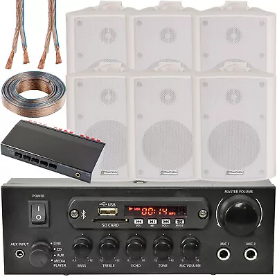 Kaufen 3 Zonen Bluetooth Lautsprecher Kit 6x 70W Weiß Wandmontage Home Bar Stereo Verstärker • 274.55€